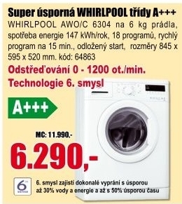 Pračka WHIRLPOOL AWO/C 6304