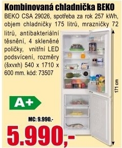 Kombinovaná chladnička BEKO CSA 29026