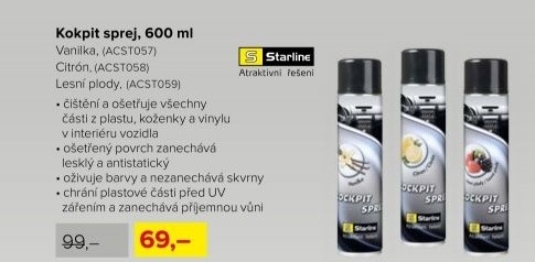 Cockpit spray Starline vanilka, sprej 600 ml