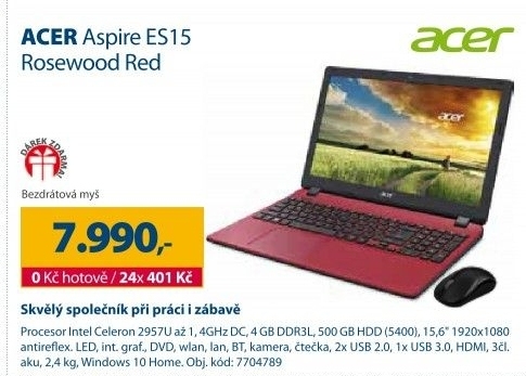 Notebook Acer Aspire ES15 Rosewood Red