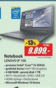 IP100 15,6 i3-5005U 4GB 1TB W10