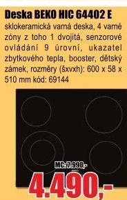 Sklokeramická varná deska Beko HIC 64402 E