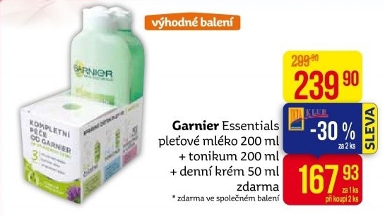 Balíček pleťové mléko + tonikum + krém Essentials Garnier