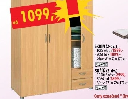 Skříň dvoudveřová 1085 ořech