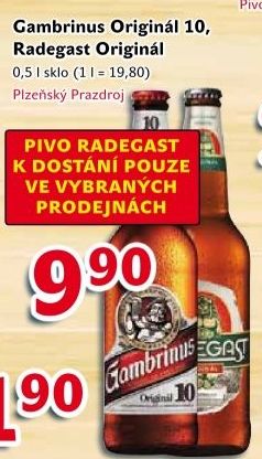 Pivo světlé výčepní Originál 10° Gambrinus