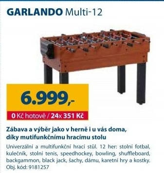 Multifunkční hrací stůl Garlando Multi-12
