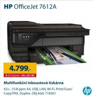 Inkoustová multifunkční tiskárna HP OfficeJet 7612A