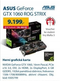 Grafická karta Asus GeForce GTX 1060 ROG STRIX