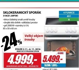 510CE1.30P(W) SPORÁK SKLOKERAMICKÝ