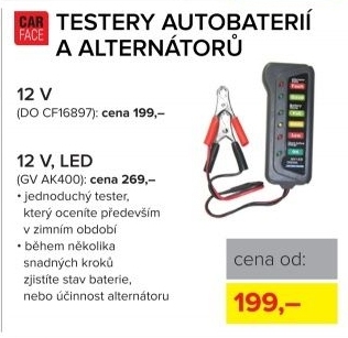Tester autobaterie a alternátoru CarFace, 12 V