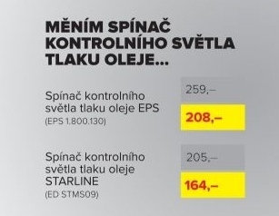 Spínač kontrolního světla tlaku oleje EPS
