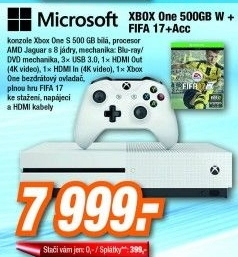 MICROSOFT XONE S 500GB W+FIFA 17+Acc
