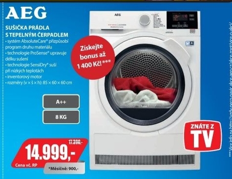T 8DBG48WC SUŠIČKA PRÁDLA AEG - cashback 1000 / ZOOT 1400