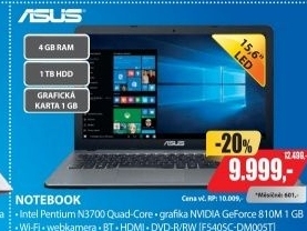 F540SC-DM005T 15,6FH N3700 4G 1T 1G ASUS