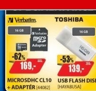 MicroSDHC 16GB CL10 44082VERBATIM