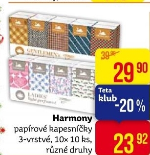 Papírové kapesníčky 3vrstvé Harmony