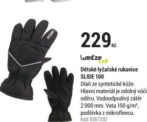 DĚTSKÉ LYŽAŘSKÉ RUKAVICE SLIDE 100 ČERNÉ