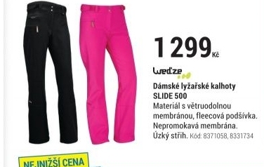 DÁMSKÉ LYŽAŘSKÉ KALHOTY SLIDE 500 RŮŽOVÉ