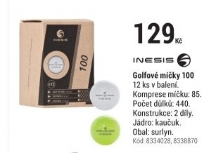 GOLFOVÉ MÍČKY 100 ŽLUTÉ 12 KS