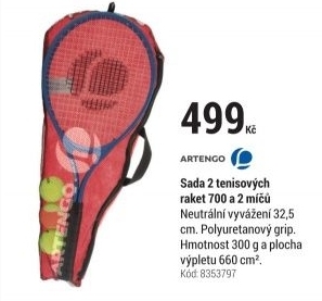 SADA 2 TENISOVÝCH RAKET 700 MODRO-BÍLÁ A 2 MÍČŮ