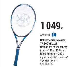 DĚTSKÁ TENISOVÁ RAKETA TR 860 VEL. 26 MODRÁ
