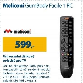 Dálkový ovladač Meliconi GumBody Facile 1 RC