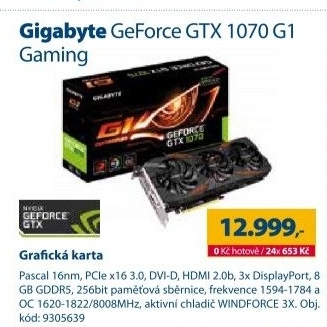Grafická karta Gigabyte GeForce GTX 1070 G1 Gaming