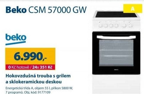 Sklokeramický sporák Beko CSM 57000 GW