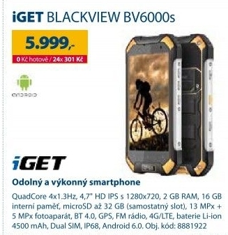 Mobilní telefon iGET BLACKVIEW BV6000S