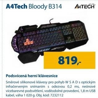 Podsvícená herní klávesnice A4tech Bloody B314