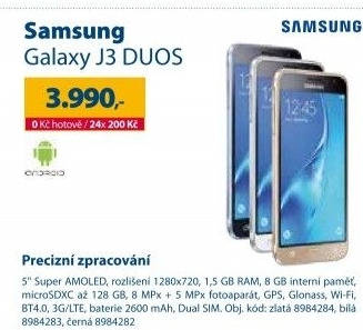 Mobilní telefon Samsung Galaxy J3 Dual Sim