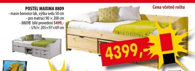 Jednolůžko se zásuvkami MAXIMA 8809 lakované