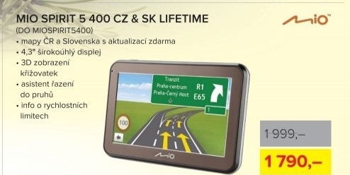 Navigace MIO Spirit 5400, mapy CZ & SK s aktualizací zdarma