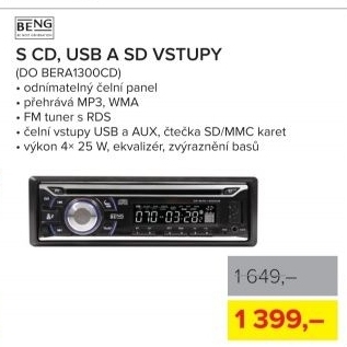 Autorádio Beng s CD, USB a SD vstupy