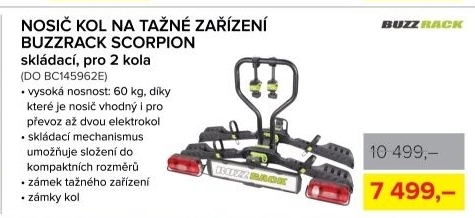 Nosič na tažné zařízení Buzz Rack Scorpion, pro 2 kola, skládací