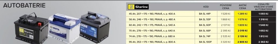 Autobaterie Starline, kapacita 45 Ah