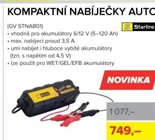 Kompaktní nabíječka autobaterií Starline, 6/12 V, 3,5 A