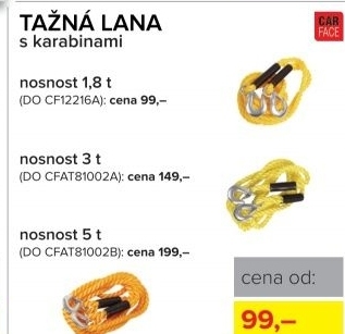 Lano tažné s karabinami CarFace, nosnost 1,8 t