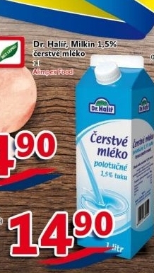 Mléko čerstvé Dr. Halíř - 1,5% polotučné