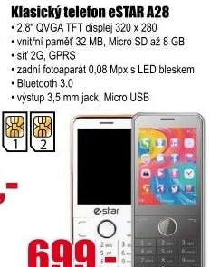 Mobilní telefon eSTAR A28 Dual Sim