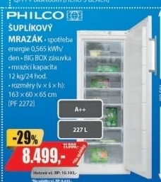 PF 2272 šuplíkový mrazák PHILCO / nejlevnější A++ s tímto objemem