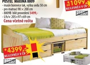 Jednolůžko se zásuvkami MAXIMA 8809 lakované
