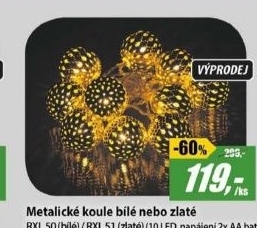 RXL 50 10LED MET.BALLS WH WW 1,5M RETLUX
