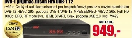 DVB-T2 H.265/HEVC přijímač Zircon FIRE