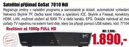 Satelitní přijimač Skylink GoSAT GS7010HDI