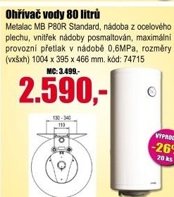 Ohřívač vody Metalac MB P80R