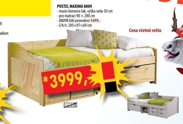 Jednolůžko se zásuvkami 8809B bílý lak