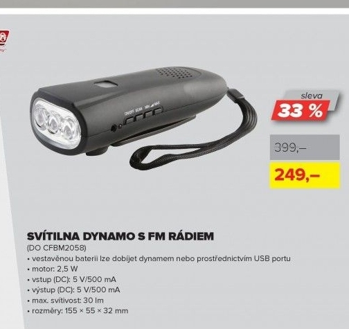 Dynamo svítilna s FM rádiem