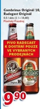 Pivo světlé výčepní Originál 10° Gambrinus