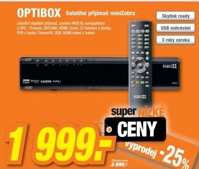 OPTIBOX DVB-S2 přijímač miniZebra Irdeto